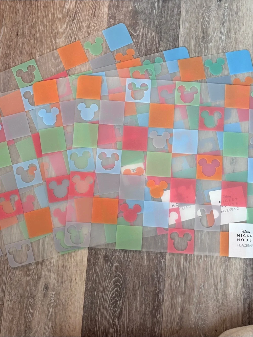 Disney Mickey Mouse Colorful Checker Placemat - Red Orange Green Blue Gray Cream